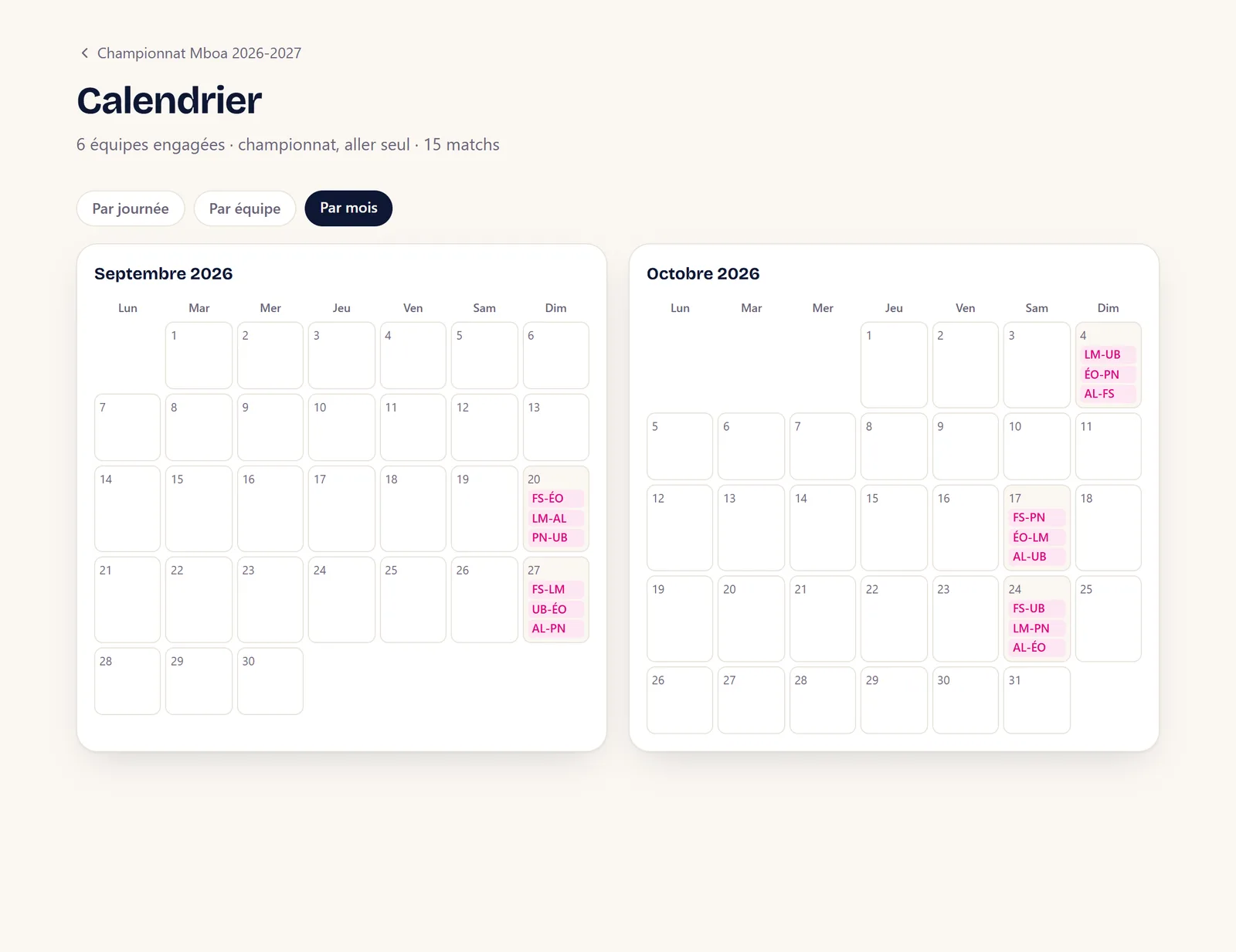 Le calendrier en un clic
