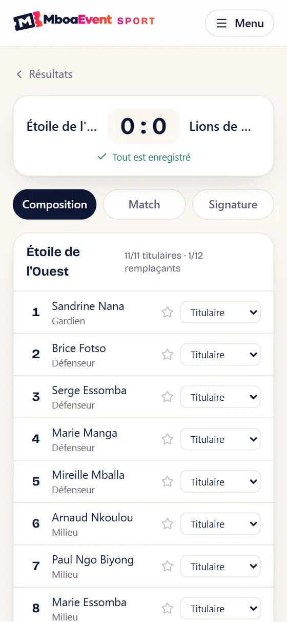 La feuille de match, au bord du terrain